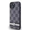 DKNY PU Leather Checkered Pattern and Stripe tok iPhone 14 készülékhez fekete