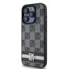 DKNY PU bőr Checkered Pattern and Stripe tok iPhone 14 Pro készülékhez fekete