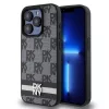 DKNY PU Leather Checkered Pattern and Stripe tok iPhone 14 Pro Max készülékhez fekete