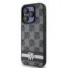 DKNY PU Leather Checkered Pattern and Stripe tok iPhone 14 Pro Max készülékhez fekete