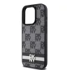 DKNY PU Leather Checkered Pattern and Stripe tok iPhone 14 Pro Max készülékhez fekete