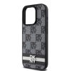 DKNY PU Leather Checkered Pattern and Stripe tok iPhone 15 Pro Max készülékhez fekete