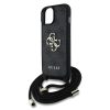 Guess PU 4G Metal Logo vállpántos tok iPhone 15 készülékhez fekete