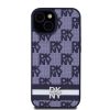 DKNY PU Leather Checkered Pattern and Stripe tok iPhone 15 készülékhez kék