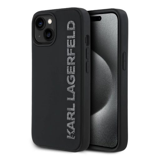 Karl Lagerfeld 3D Rubber Glitter Logo tok iPhone 14 készülékhez fekete