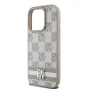 DKNY PU Leather Checkered Pattern and Stripe tok iPhone 13 Pro készülékhez bézs