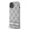 DKNY PU Leather Checkered Pattern and Stripe tok iPhone 14 készülékhez bézs