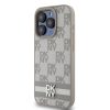 DKNY PU Leather Checkered Pattern and Stripe tok iPhone 14 Pro készülékhez bézs