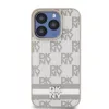 DKNY PU Leather Checkered Pattern and Stripe tok iPhone 14 Pro Max készülékhez bézs