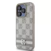 DKNY PU Leather Checkered Pattern and Stripe tok iPhone 14 Pro Max készülékhez bézs