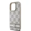 DKNY PU Leather Checkered Pattern and Stripe tok iPhone 14 Pro Max készülékhez bézs
