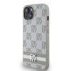 DKNY PU Leather Checkered Pattern and Stripe tok iPhone 15 készülékhez bézs