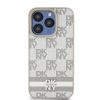 DKNY PU Leather Checkered Pattern and Stripe tok iPhone 15 Pro Max készülékhez bézs
