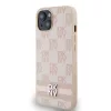 DKNY PU bőr Checkered Pattern and Stripe tok iPhone 14 készülékhez rózsaszín