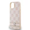 DKNY PU bőr Checkered Pattern and Stripe tok iPhone 14 készülékhez rózsaszín