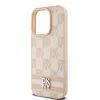 DKNY PU Leather Checkered Pattern and Stripe tok iPhone 14 Pro Max készülékhez rózsaszín