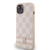 DKNY PU Leather Checkered Pattern and Stripe Tok iPhone 15 készülékhez rózsaszín