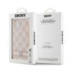 DKNY PU Leather Checkered Pattern and Stripe Tok iPhone 15 készülékhez rózsaszín