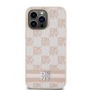 DKNY PU bőr Checkered Pattern and Stripe tok iPhone 15 Pro Max készülékhez rózsaszín