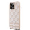 DKNY PU bőr Checkered Pattern and Stripe tok iPhone 15 Pro Max készülékhez rózsaszín