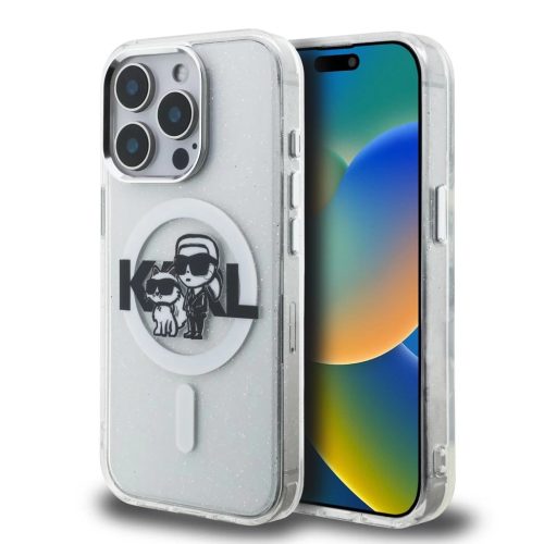 Karl Lagerfeld IML Glitter Karl and Choupette Sketch MagSafe tok iPhone 15 Pro Max készülékhez átlátszó