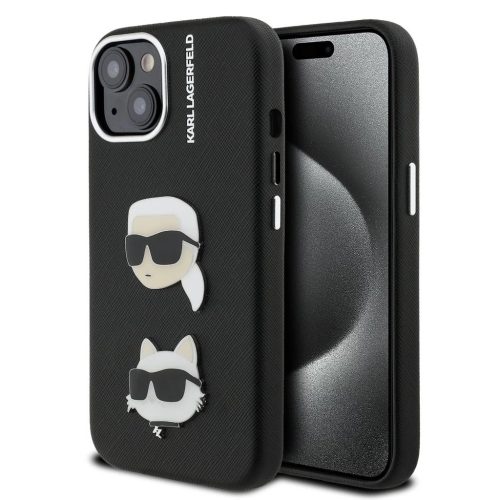 Karl Lagerfeld Grained PU K&CH Heads tok iPhone 15 készülékhez fekete