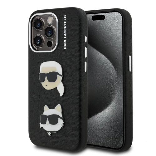 Karl Lagerfeld Grained PU K&CH Heads tok iPhone 15 Pro Max készülékhez fekete