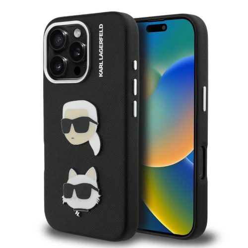 Karl Lagerfeld Grained PU K&CH Heads tok iPhone 16 Pro Max készülékhez fekete