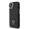 Guess PU 4G Strass Triangle Logo Stand Camera Frame MagSafe tok iPhone 15 készülékhez fekete