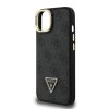 Guess PU 4G Strass Triangle Logo Stand Camera Frame MagSafe tok iPhone 15 készülékhez fekete