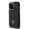Guess PU 4G Strass Triangle Logo Állványos Kamerakeretes MagSafe tok iPhone 15 Pro Max készülékhez fekete