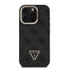 Guess PU 4G Strass Triangle Logo Állványos Kamerakeretes MagSafe tok iPhone 15 Pro Max készülékhez fekete