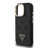 Guess PU 4G Strass Triangle Logo Állványos Kamerakeretes MagSafe tok iPhone 15 Pro Max készülékhez fekete