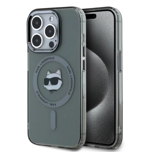 Karl Lagerfeld IML Choupette Head Metal Frame MagSafe tok iPhone 15 Pro Max készülékhez fekete