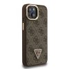 Guess PU 4G Strass Triangle Logo Stand Camera Frame MagSafe tok iPhone 15 készülékhez barna