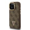 Guess PU 4G Strass Triangle Logo Stand Camera Frame MagSafe Tok iPhone 15 Pro Max készülékhez barna