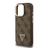 Guess PU 4G Strass Triangle Logo Stand Camera Frame MagSafe Tok iPhone 15 Pro Max készülékhez barna