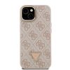 Guess PU 4G Strass Triangle Logo Stand Camera Frame MagSafe tok iPhone 14 készülékhez rózsaszín