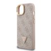 Guess PU 4G Strass Triangle Logo Stand Camera Frame MagSafe tok iPhone 14 készülékhez rózsaszín