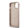 Guess PU 4G Strass Triangle Logo Stand Camera Frame MagSafe tok iPhone 14 készülékhez rózsaszín