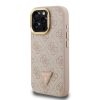 Guess PU 4G Strass Triangle Logo Stand Camera Frame MagSafe tok iPhone 15 Pro Max készülékhez rózsaszín