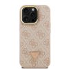 Guess PU 4G Strass Triangle Logo Stand Camera Frame MagSafe tok iPhone 15 Pro Max készülékhez rózsaszín