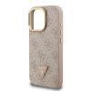 Guess PU 4G Strass Triangle Logo Stand Camera Frame MagSafe tok iPhone 15 Pro Max készülékhez rózsaszín