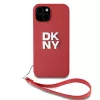 DKNY PU bőr Stack Logo csuklópántos tok iPhone 14 készülékhez piros