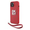 DKNY PU bőr Stack Logo csuklópántos tok iPhone 15 készülékhez piros