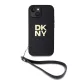 DKNY PU Leather Stack Logo Wrist Strap tok iPhone 14 készülékhez fekete