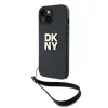 DKNY PU Leather Stack Logo Wrist Strap tok iPhone 14 készülékhez fekete