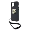 DKNY PU Leather Stack Logo Wrist Strap tok iPhone 14 készülékhez fekete