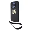 DKNY PU bőr Stack Logo csuklópántos tok iPhone 14 Pro Max készülékhez fekete