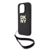 DKNY PU bőr Stack Logo csuklópántos tok iPhone 14 Pro Max készülékhez fekete